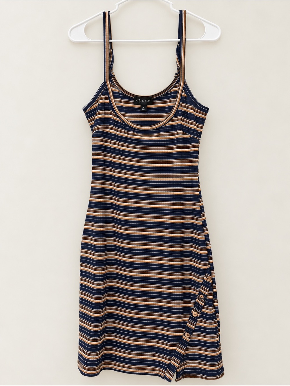 Say What? Navy and Tan Striped Mini Dress